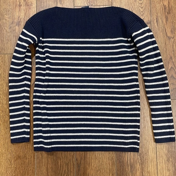 GAP Stripe Boatneck Navy Knit Sweater - Picture 4 of 5